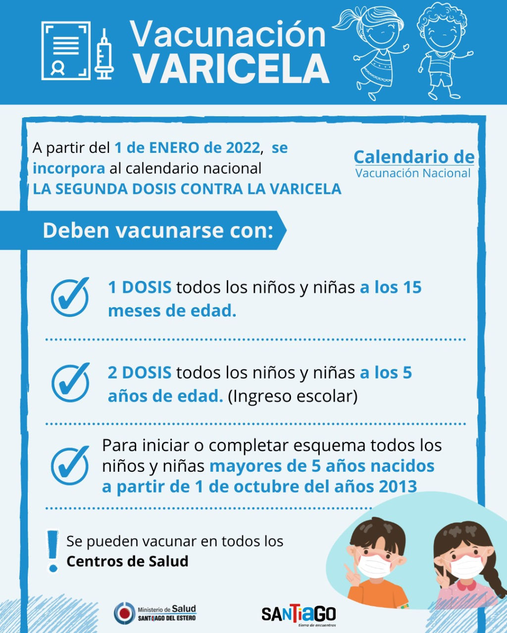 Incorporación de 2da dosis de Varicela en el Calendario Nacional de  Vacunación – Ministerio de Salud de Santiago del Estero